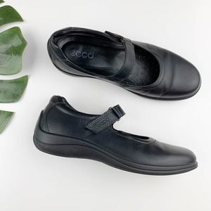 Ecco Mary Jane Comfort Shoes Black Leather Women’s 38 7-7.5